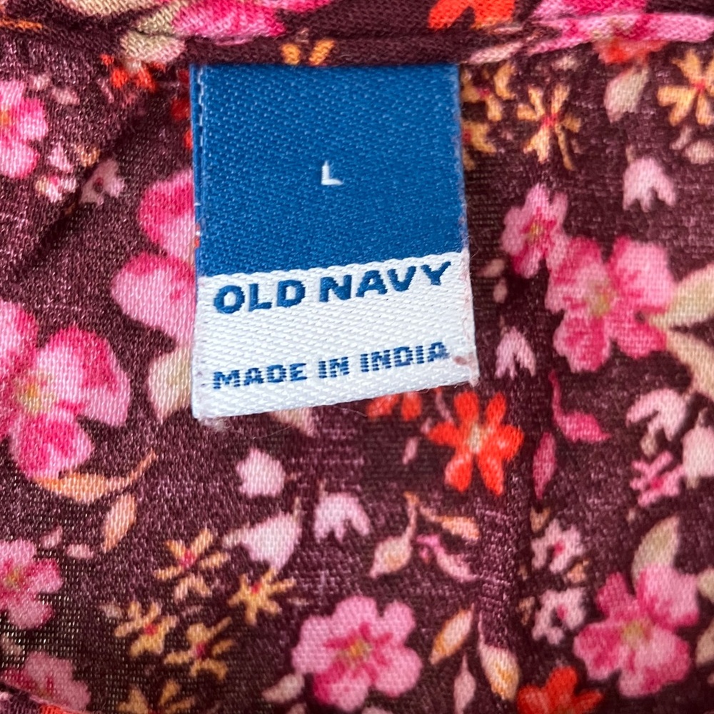 Old Navy Large Maroon With Yellow, Red & Pink Flowers Short-Sleeved Ankle Length - Picture 3 of 6